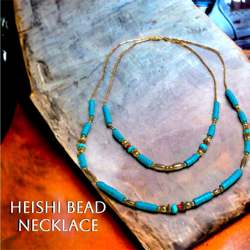 SALE | Vintage Sterling Silver Turquoise & Coral Heishi Bead Necklace - Picture 4 of 6